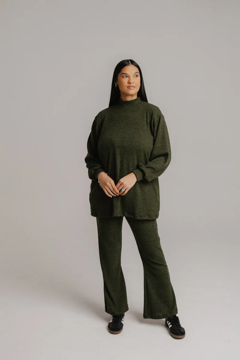 Olive Jersey Ribknit Set