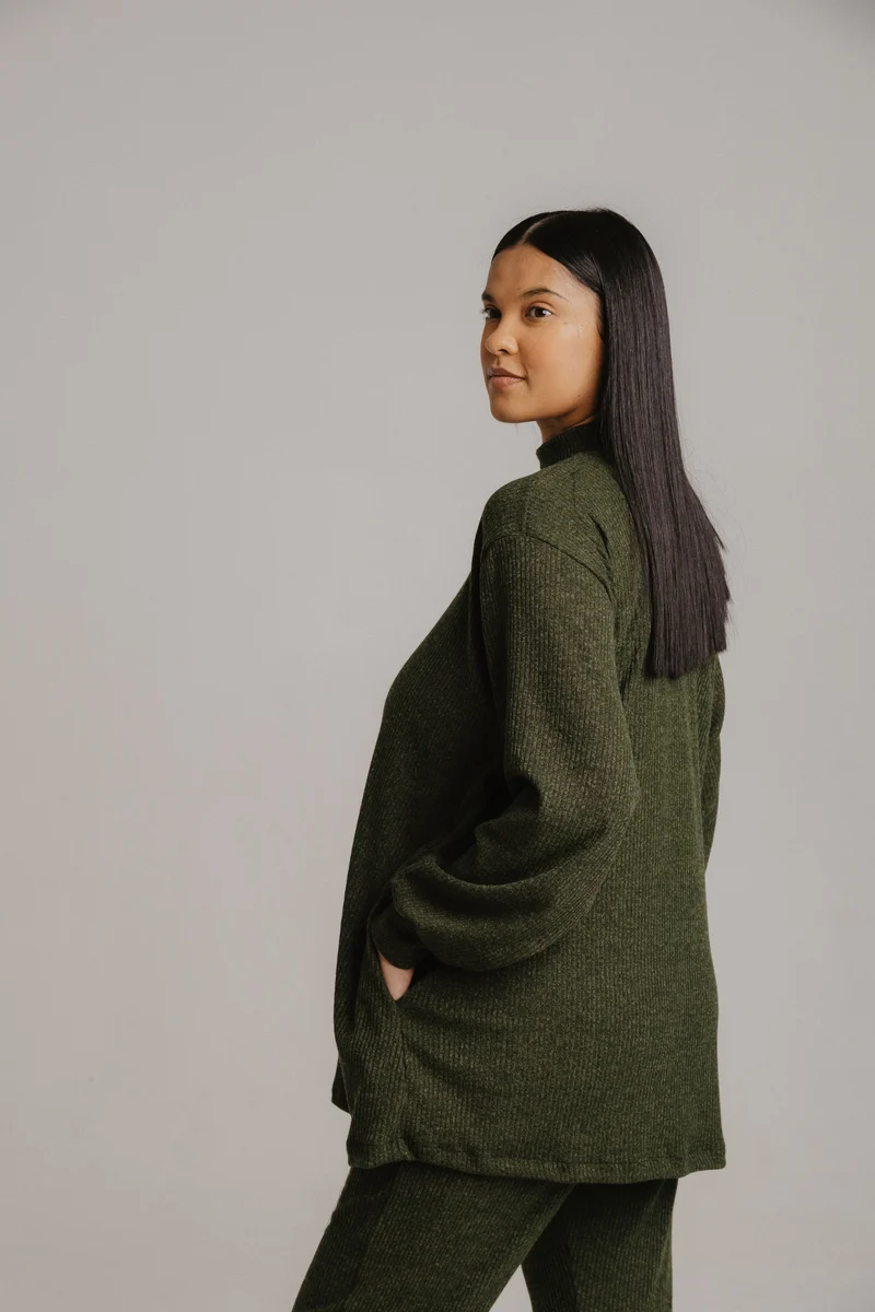 Olive Jersey Ribknit Set