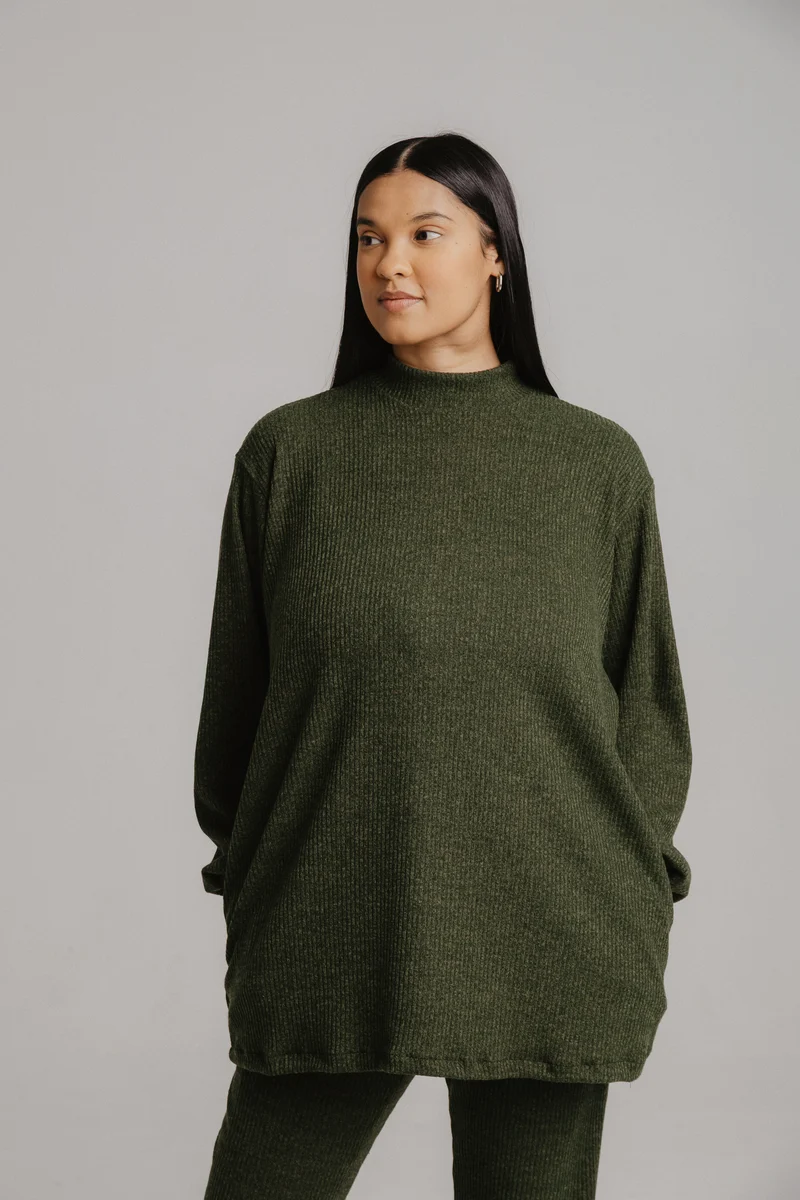 Olive Jersey Ribknit Set