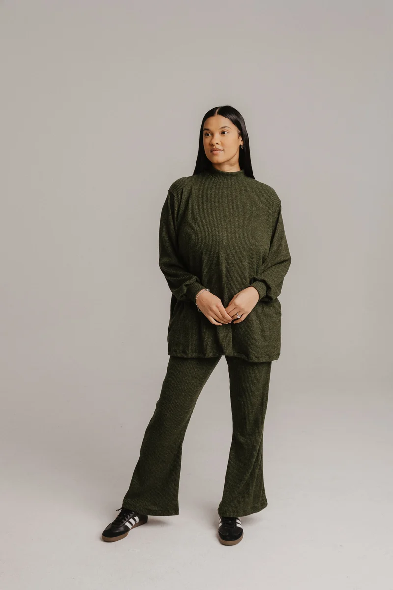 Olive Jersey Ribknit Set