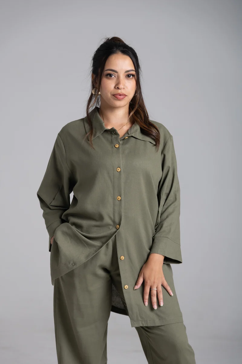 Linen Shirt Set-Khaki