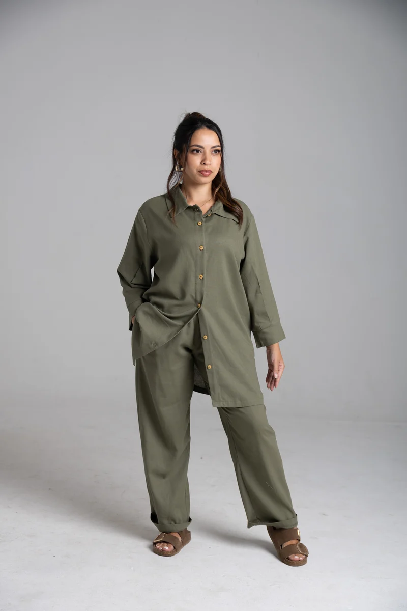 Linen Shirt Set-Khaki