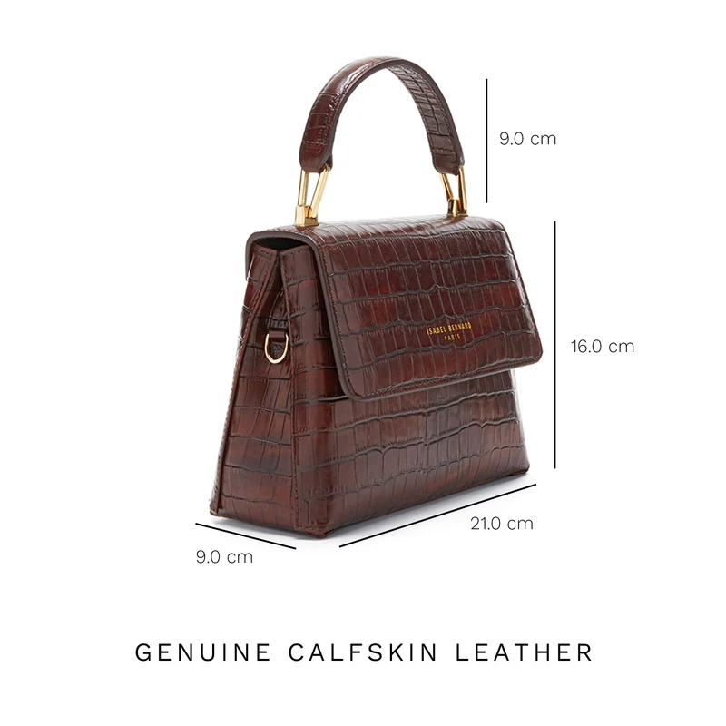 Isabel Bernard Femme Forte Heline Kroko Braun Kalbsleder Handtasche IB21013