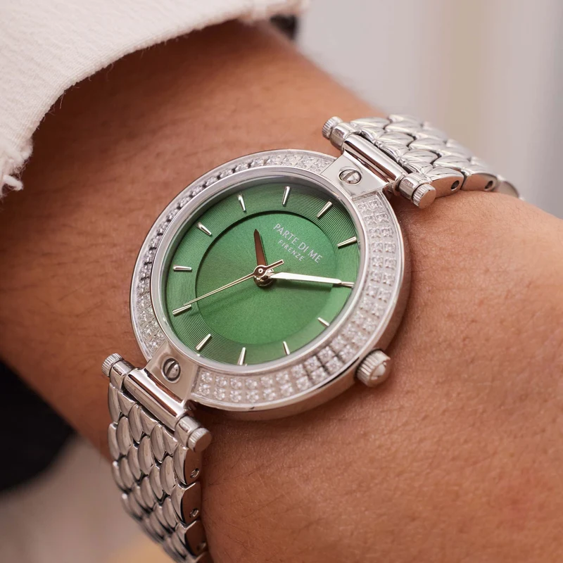 Parte Di Me Orologio Rond DamenUhr Silberfarbene und Groen PDM09010