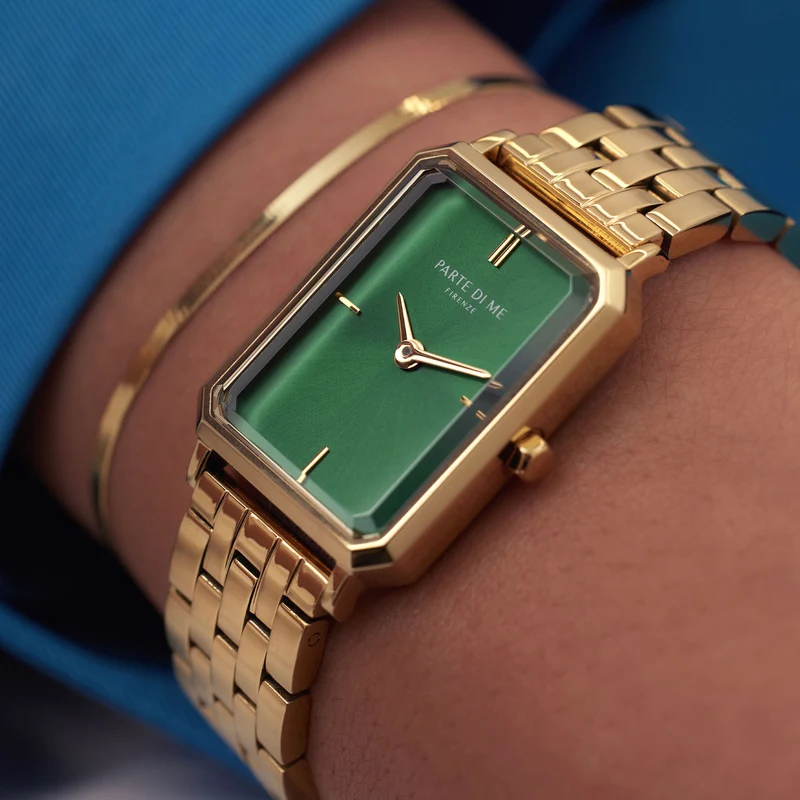 Parte Di Me Orologio Rechthoekig DamenUhr Goldfarbene und Groen PDM09002