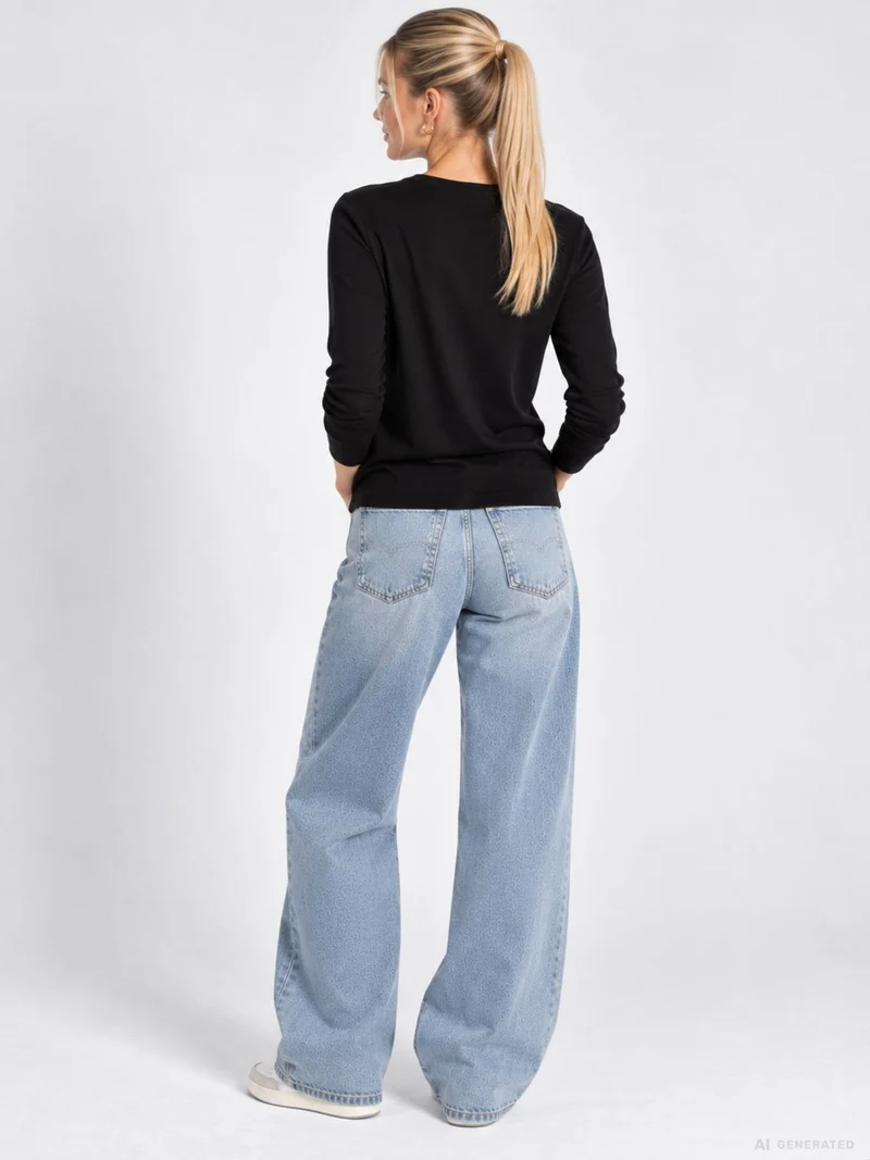 Damen Feinstrickshirt mit Rundhalsausschnitt – Schwarz