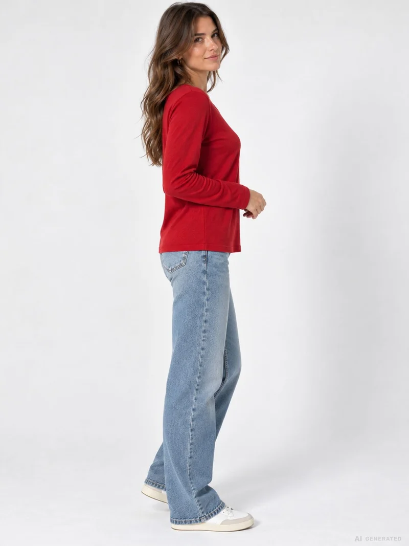 Damen Feinstrickshirt Rot mit Rundhalsausschnitt