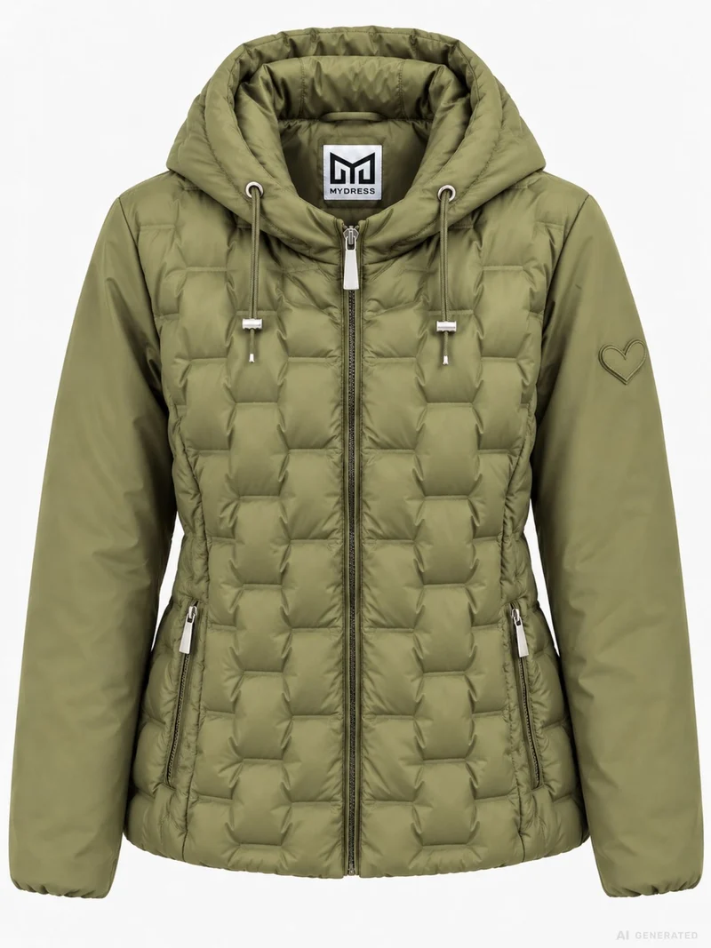 Khaki Steppjacke Damen leicht Ärmel ohne Steppung