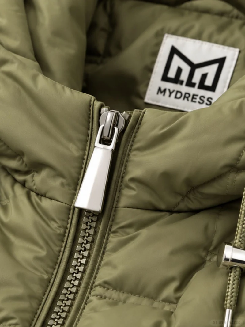 Khaki Steppjacke Damen leicht Ärmel ohne Steppung