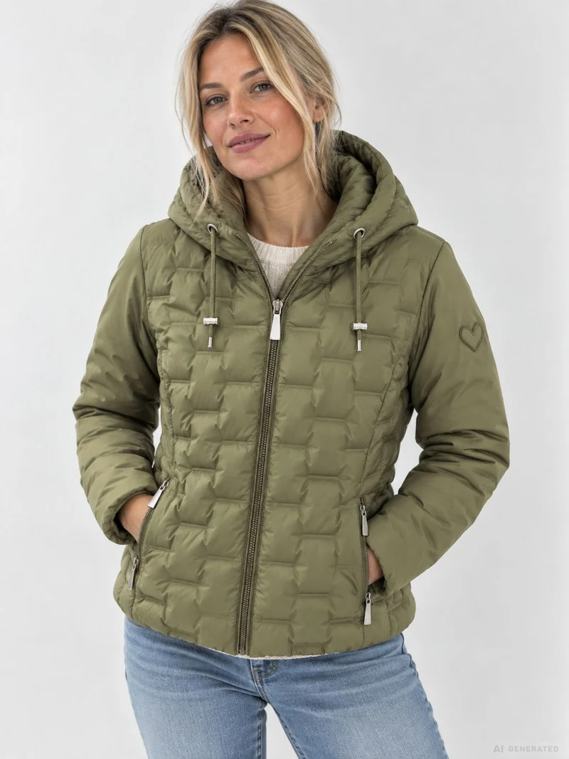 Khaki Steppjacke Damen leicht Ärmel ohne Steppung