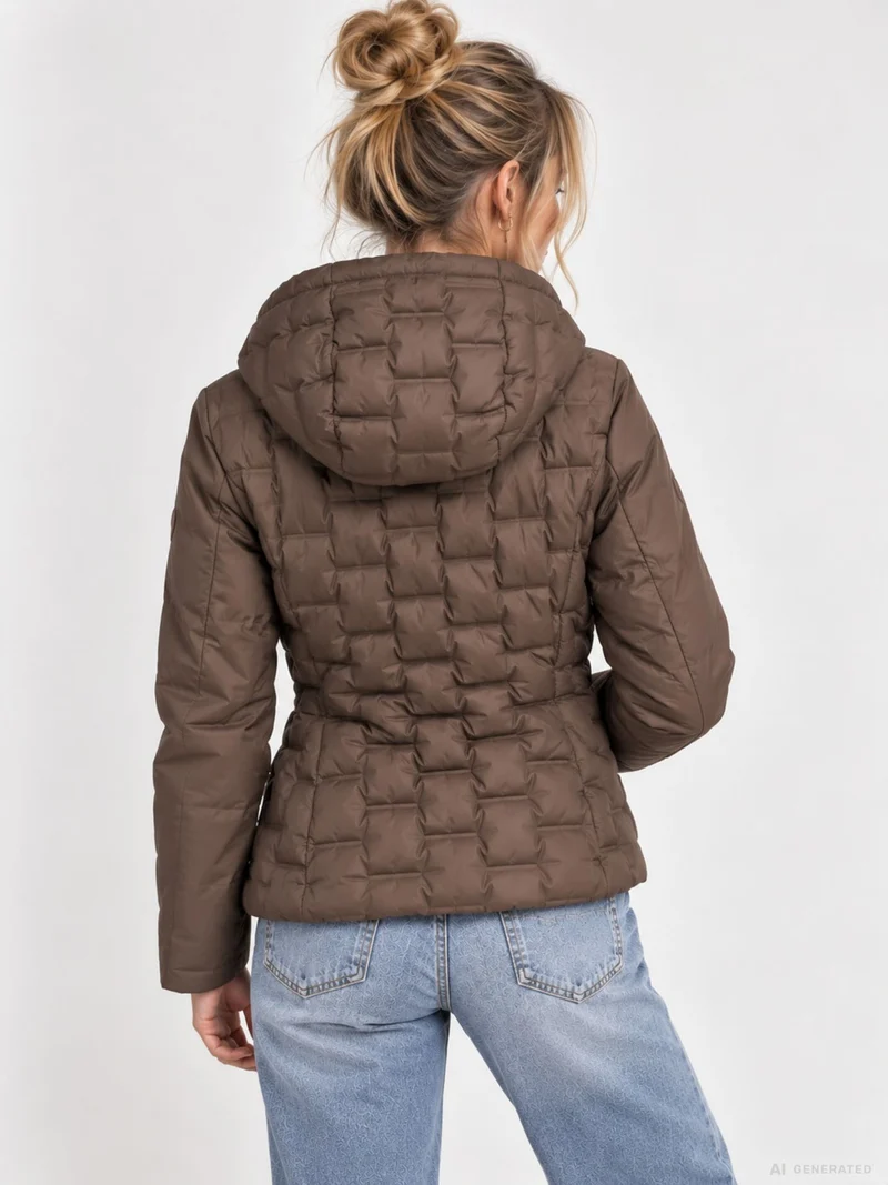 Braune Steppjacke Damen leicht Ärmel ohne Steppung