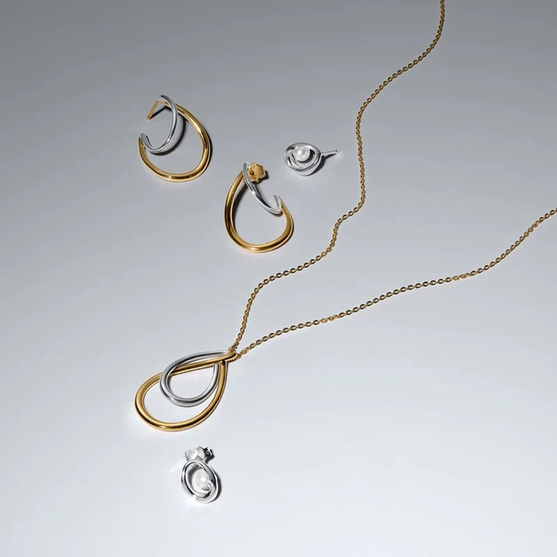 Pandora Essence Vergoldete Organisch Geformte Zweifarbige Double-Hoop-Ohrringe 264657C00