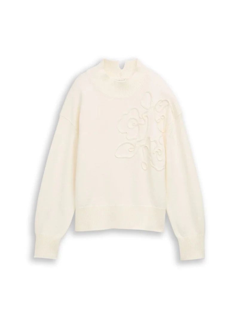 Oversize Cosy Strickpullover mit Blumen-Stickerei