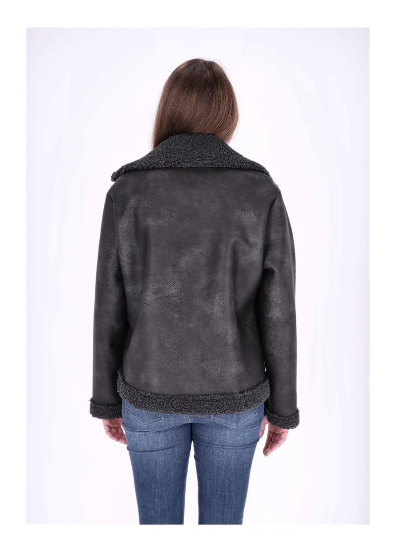 Splash of Color Lederimitat Jacke mit Teddy
