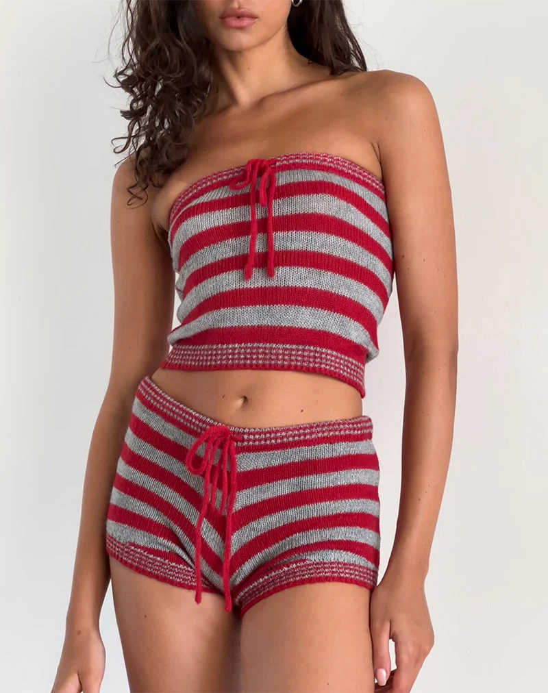 Renha Hot Pants in Rot und Grau gestreift