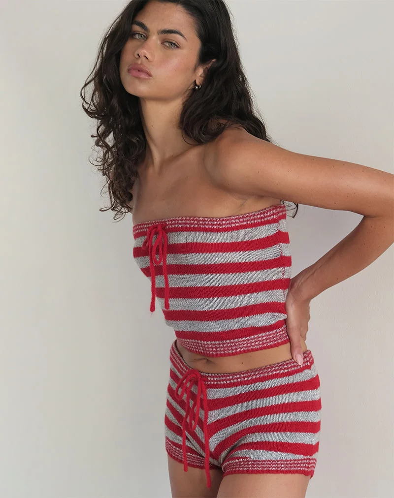 Renha Hot Pants in Rot und Grau gestreift