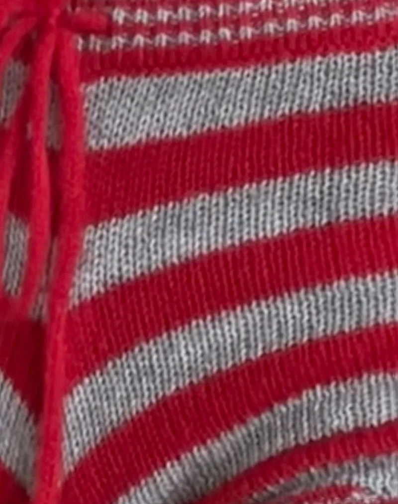 Renha Hot Pants in Rot und Grau gestreift