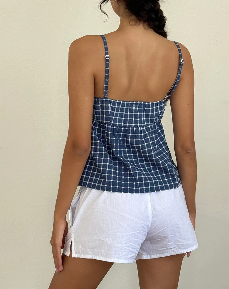Jeju Top aus Tartan-Popeline in Marineblau