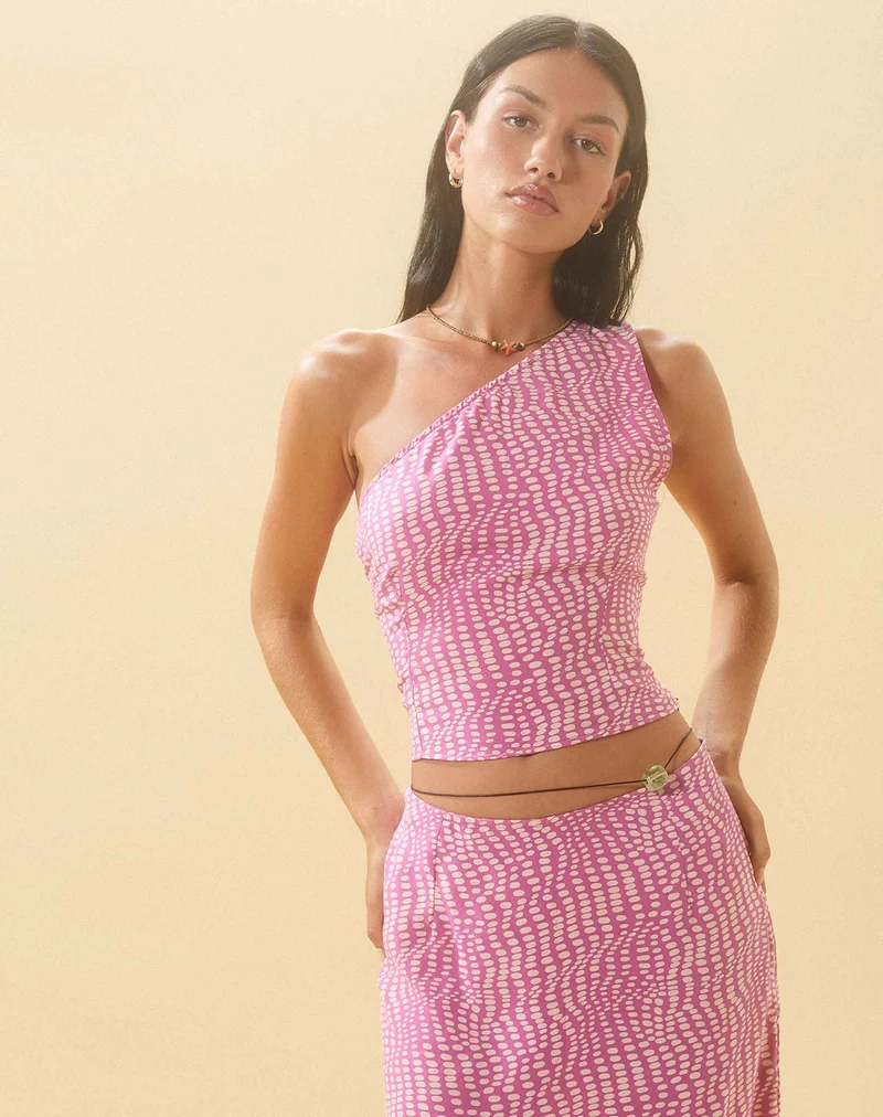 Bayan One Shoulder Top in gewelltem Polka Lila