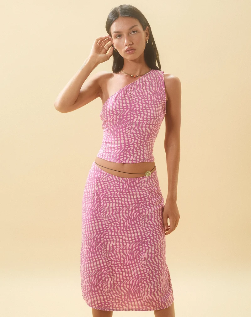 Bayan One Shoulder Top in gewelltem Polka Lila