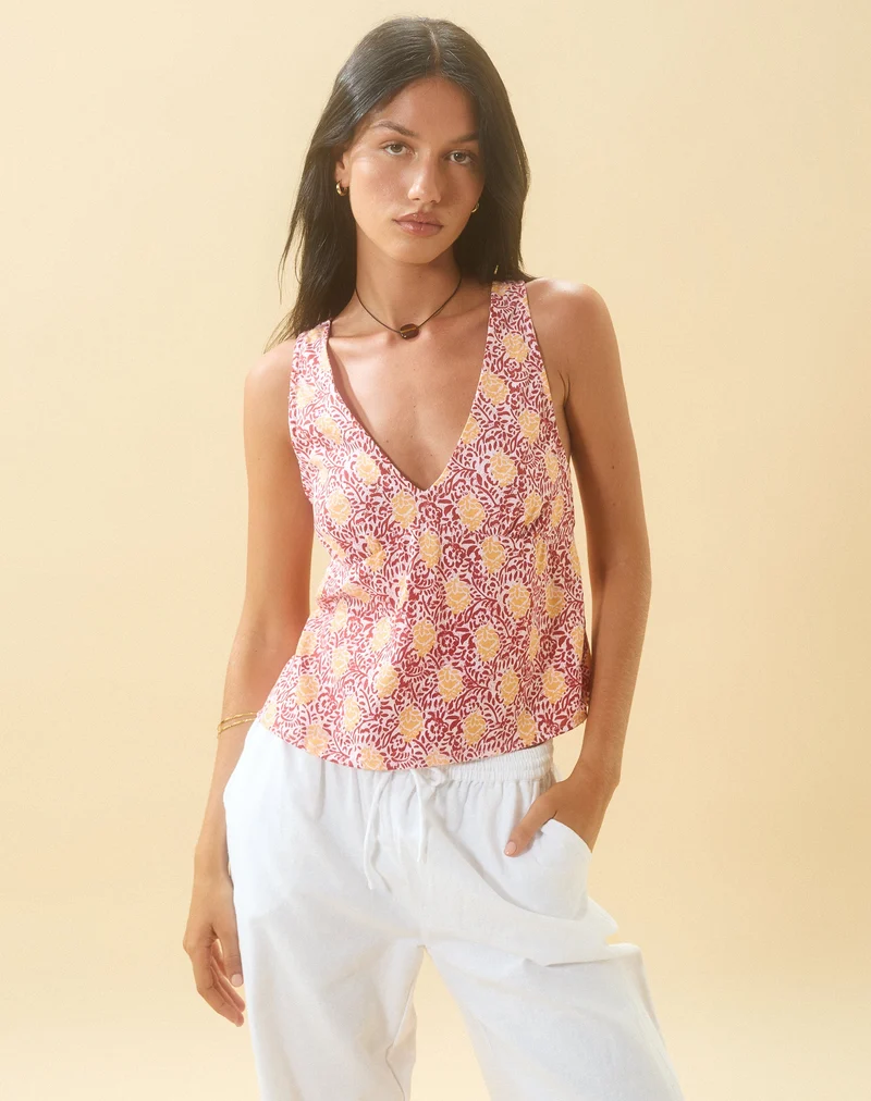 Cantika Top in Bohemian Batik Maroon Pfirsich