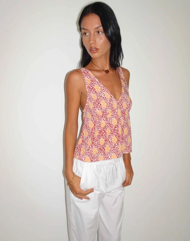 Cantika Top in Bohemian Batik Maroon Pfirsich