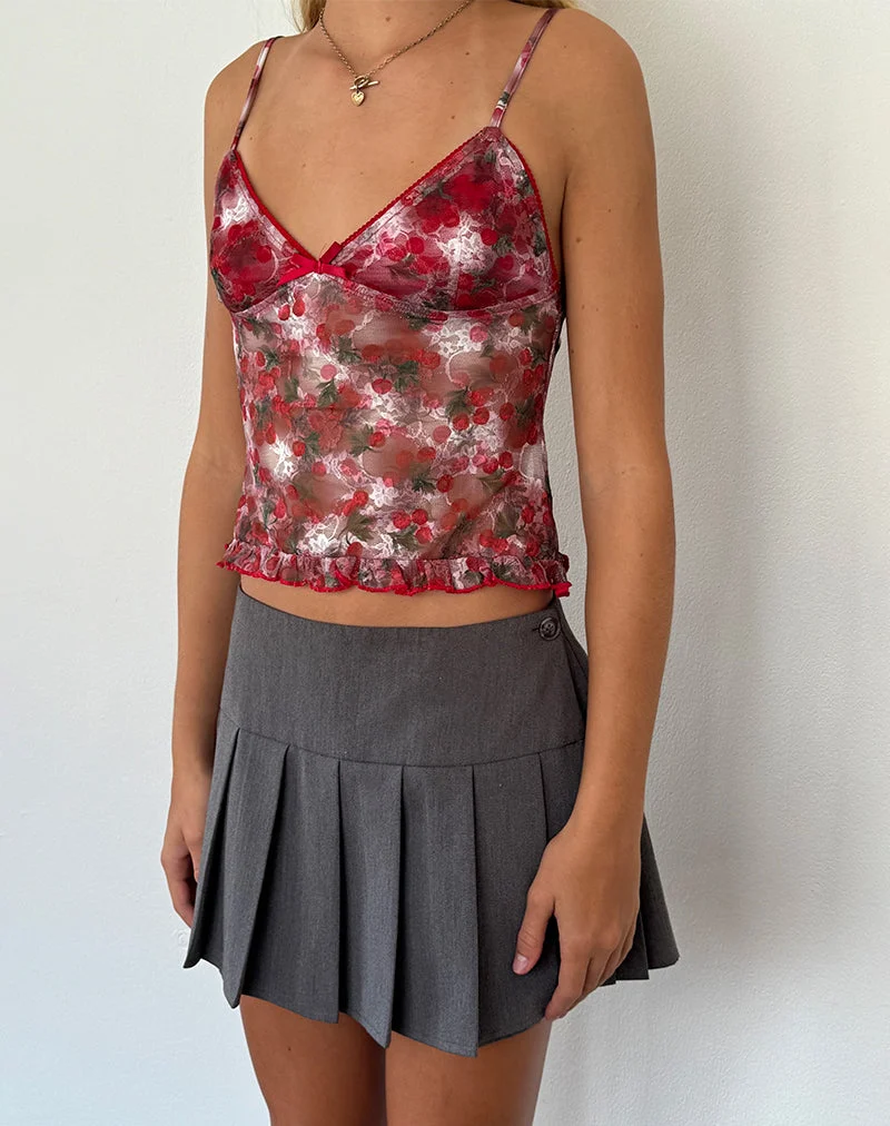 Rumaysa Top aus bedruckter Spitze in Kirsche