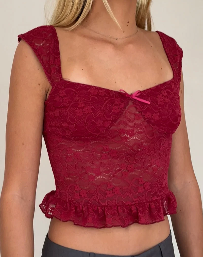 Brietta Cami Top aus tiefroter Spitze