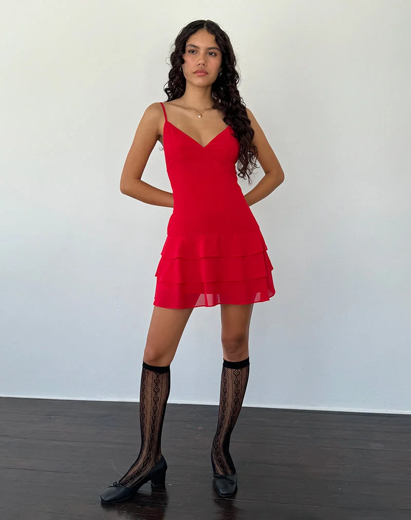 Riasi Ruffle Mini Dress aus Chiffon Rot