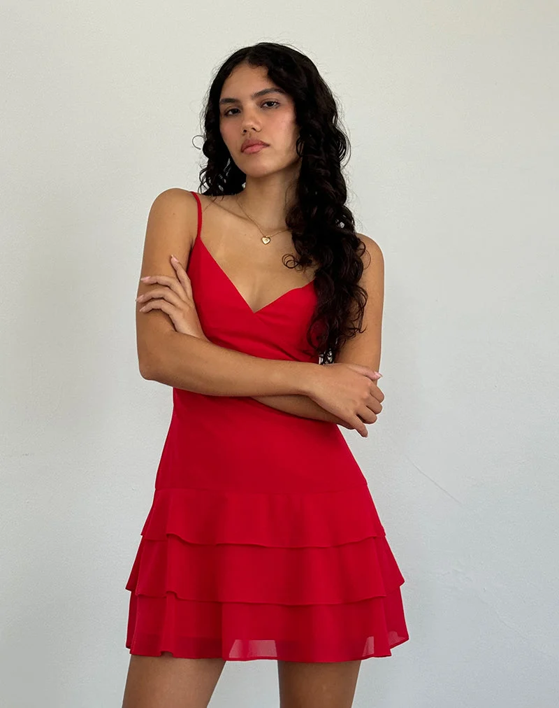 Riasi Ruffle Mini Dress aus Chiffon Rot