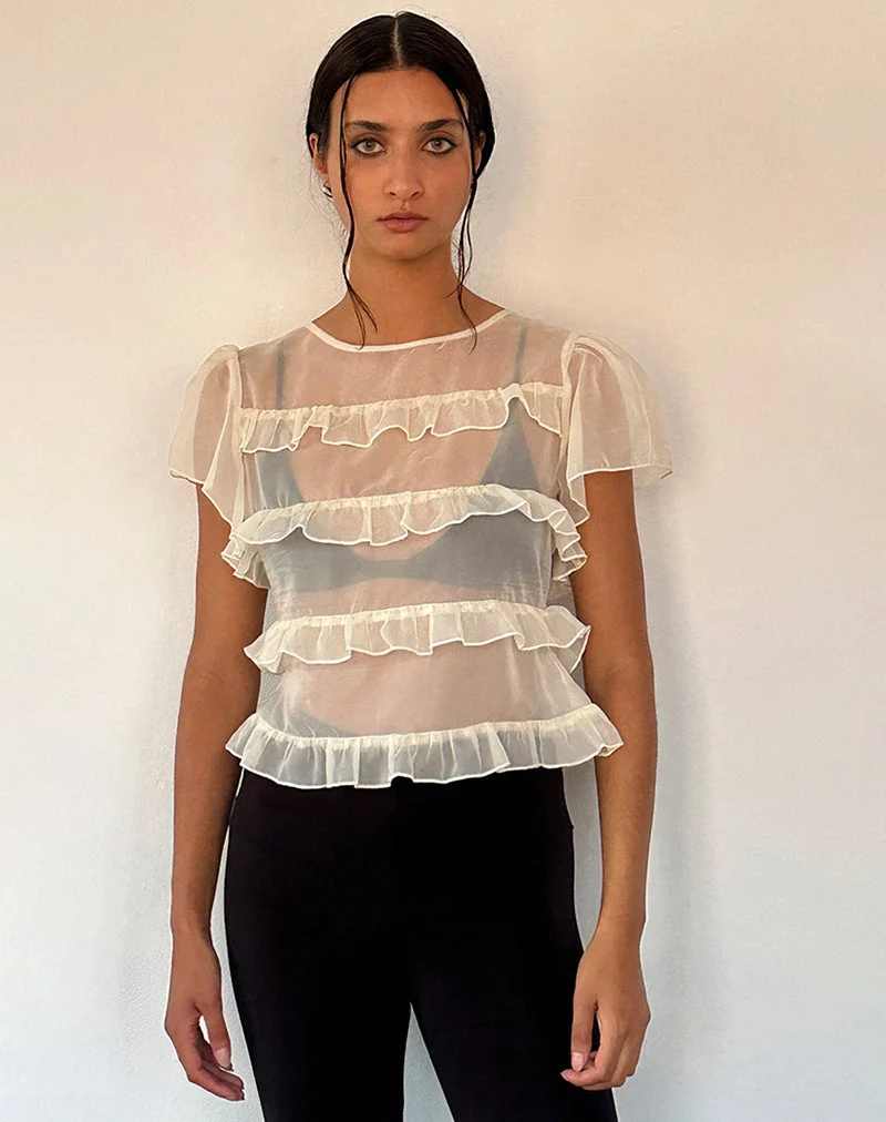 Amarissa Rüschentop aus elfenbeinfarbenem Chiffon