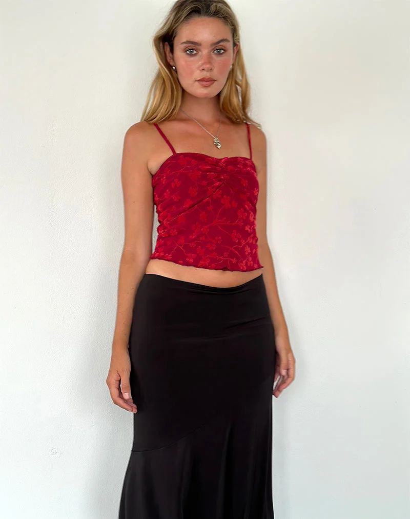 Hali Cami Top in Grunge Floral Flock Rot