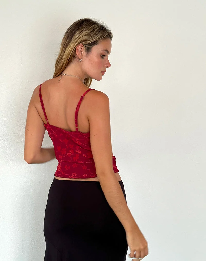 Hali Cami Top in Grunge Floral Flock Rot