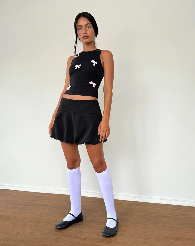 Rave Vest Top in Schwarz mit rosa Schleifen