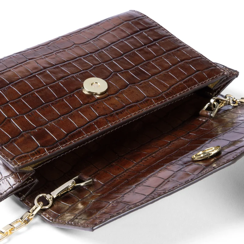 Isabel Bernard Honoré Lina Croco Braune Clutch Mit Abnehmbarer Schulterkette IB21135-230