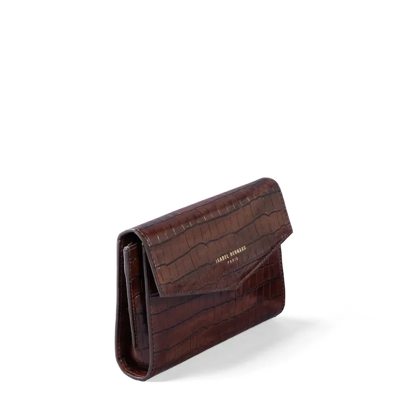 Isabel Bernard Honoré Lina Croco Braune Clutch Mit Abnehmbarer Schulterkette IB21135-230