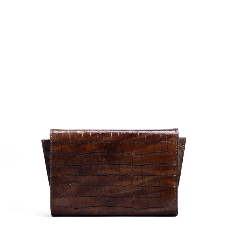 Isabel Bernard Honoré Lina Croco Braune Clutch Mit Abnehmbarer Schulterkette IB21135-230