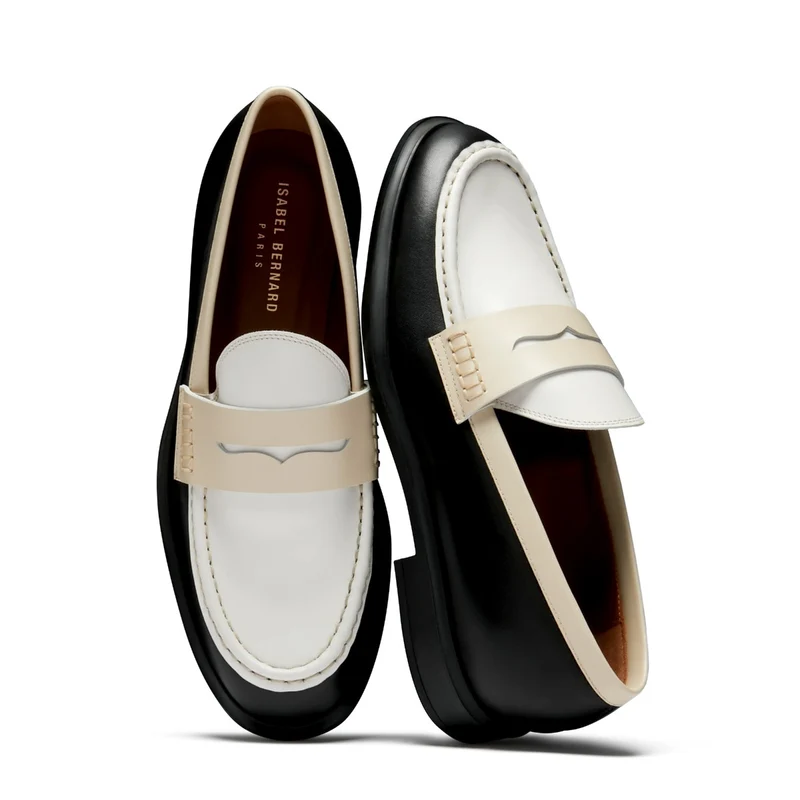 Isabel Bernard Vendôme Blandine Schwarz-Weiß Kalbsleder Loafers mit weißen Details IB51015-10170-36