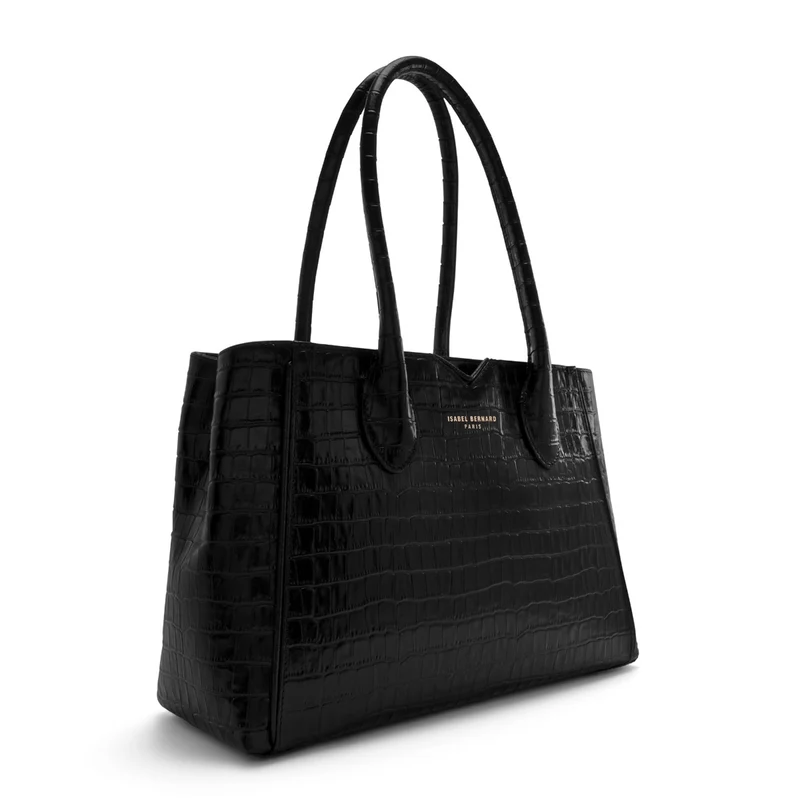 Isabel Bernard Honoré Cloe Midi Kroko Schwarz Kalbsleder Handtasche IB25082-201