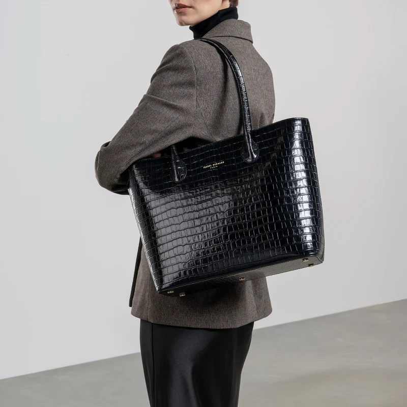 Isabel Bernard Honoré Lysanne Kroko Schwarz Kalbsleder Shopper IB25024