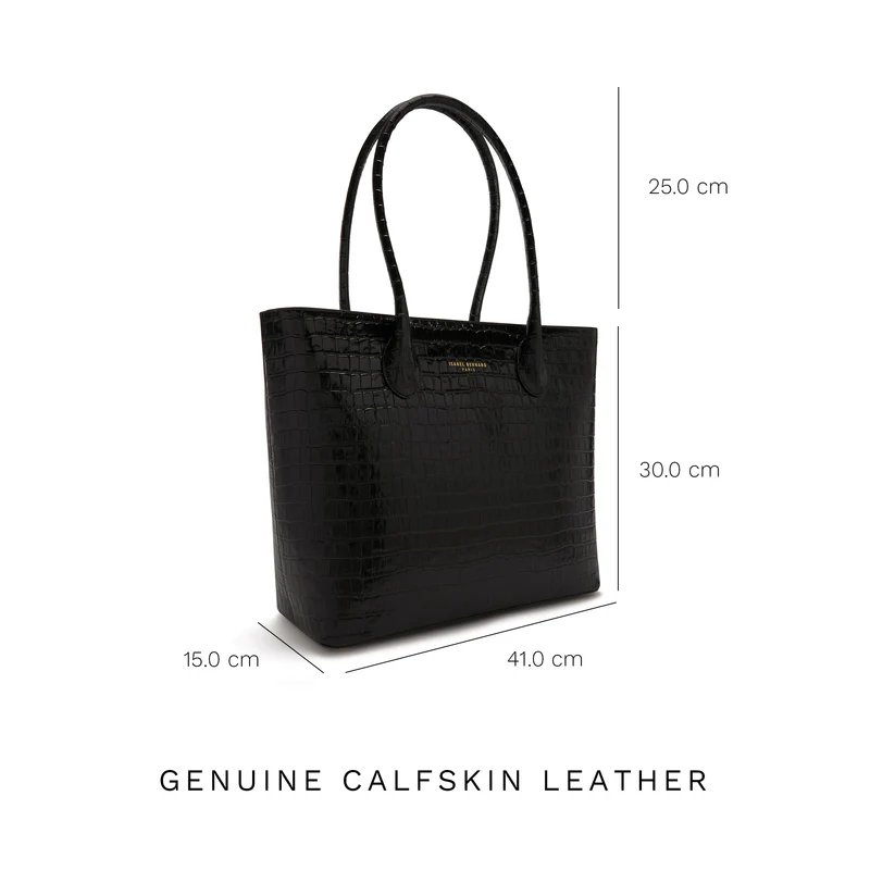 Isabel Bernard Honoré Lysanne Kroko Schwarz Kalbsleder Shopper IB25024