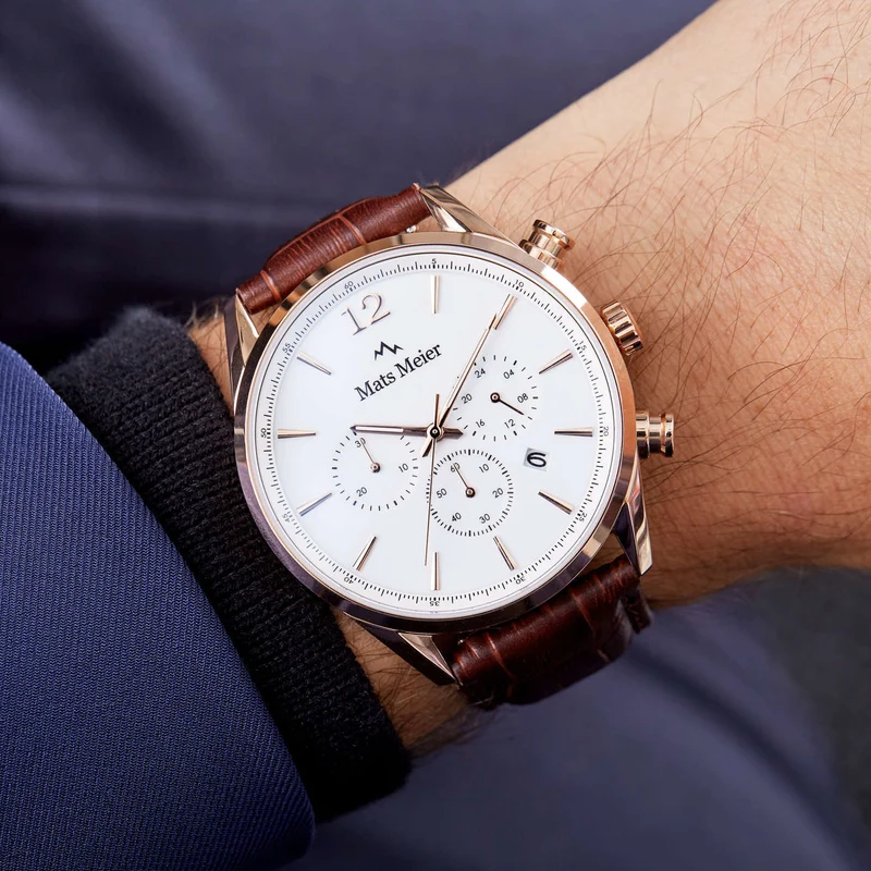 Mats Meier Grand Cornier Chrono Wit/RoseGoldfarbene/Braun Uhr MM00107