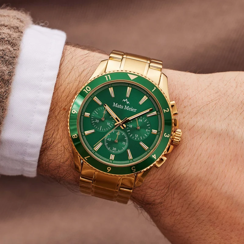 Mats Meier Ponte dei Salti Chronograaf HerrenUhr Goldfarbene und Groen MM00512