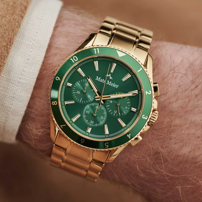 Mats Meier Ponte dei Salti Chronograaf HerrenUhr Goldfarbene und Groen MM00512