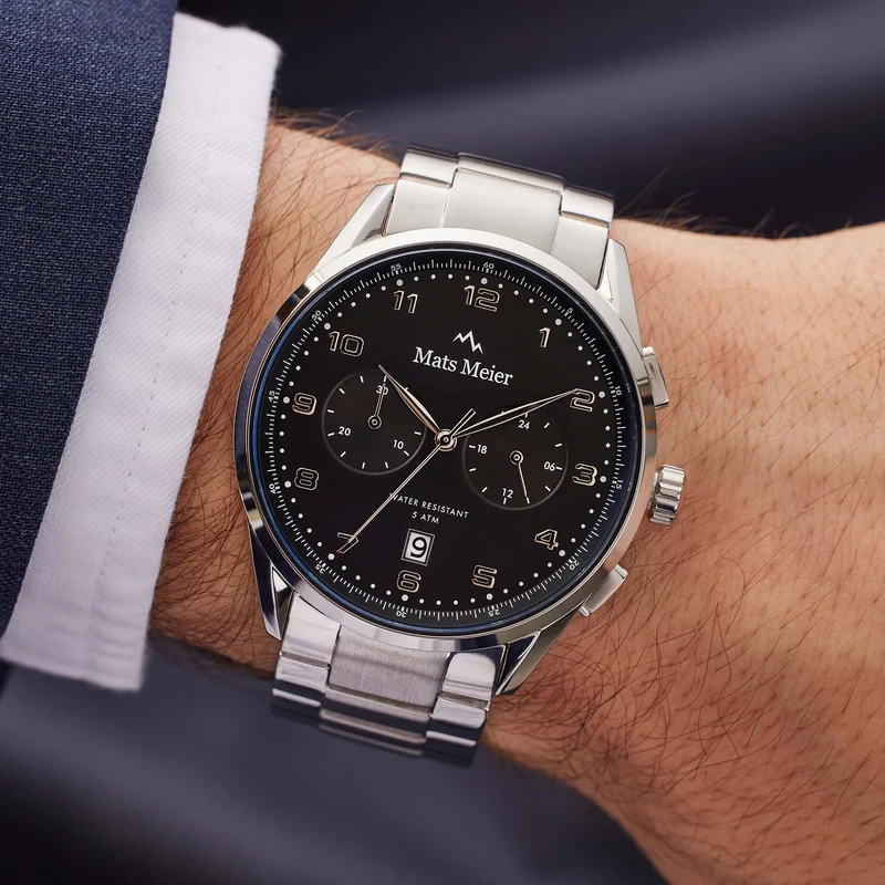 Mats Meier Mont Vélan Chrono Schwarz/Silberfarbene Uhr MM10004