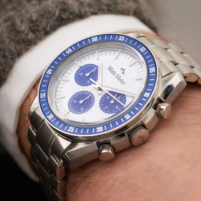 Mats Meier Arosa Racing Chronograaf HerrenUhr Silberfarbene und Wit MM50013