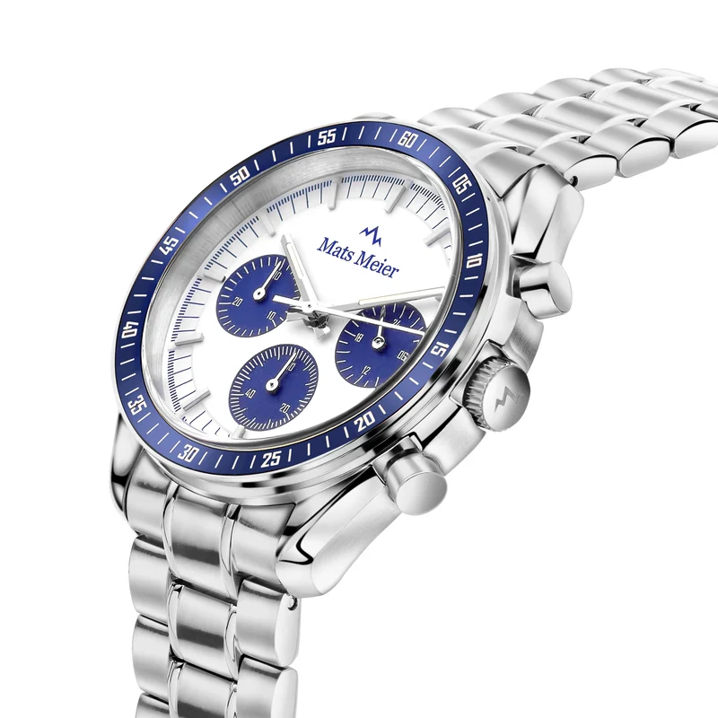 Mats Meier Arosa Racing Chronograaf HerrenUhr Silberfarbene und Wit MM50013