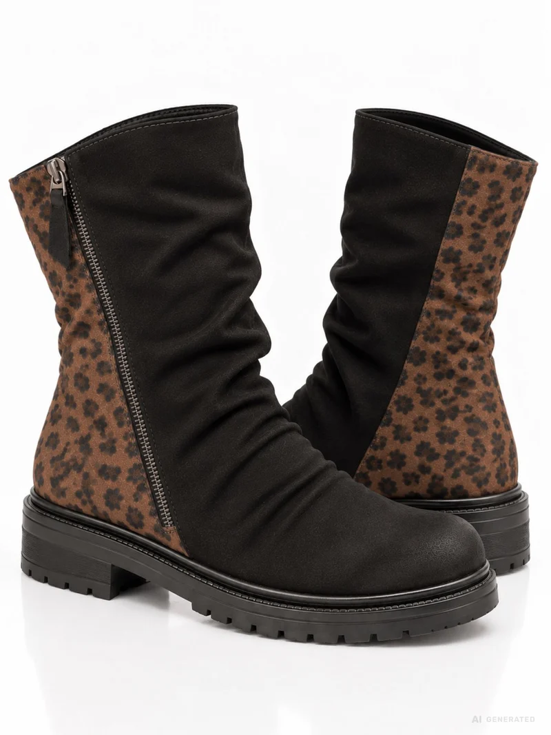 Schwarze Damen Boots mit Leo-Detail