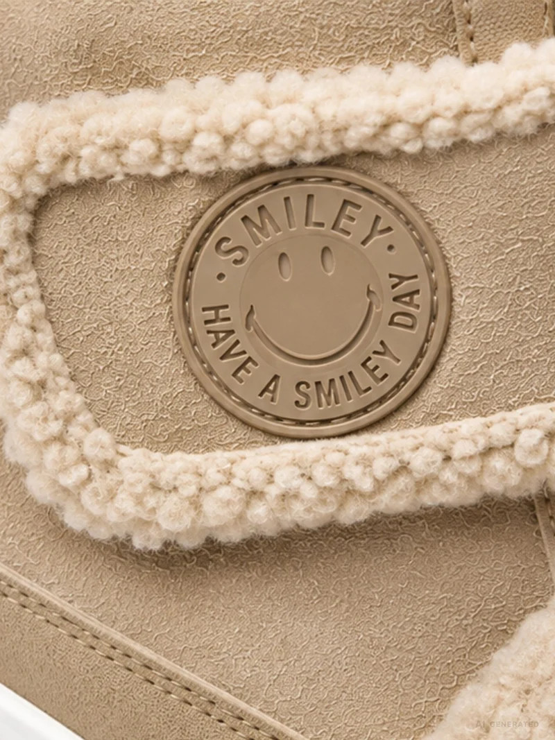 Beige High-Top Plateau Sneaker mit Teddy-Details