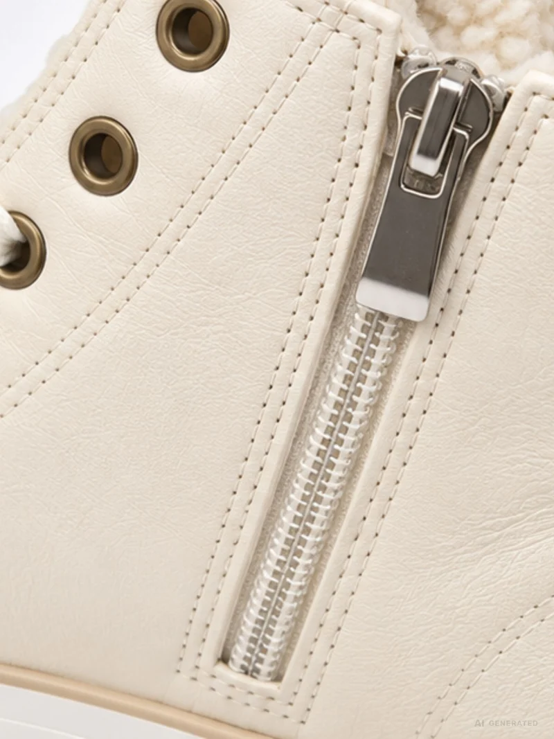 Cremefarbener High-Top Sneaker mit Plateau & AMOUR-Detail
